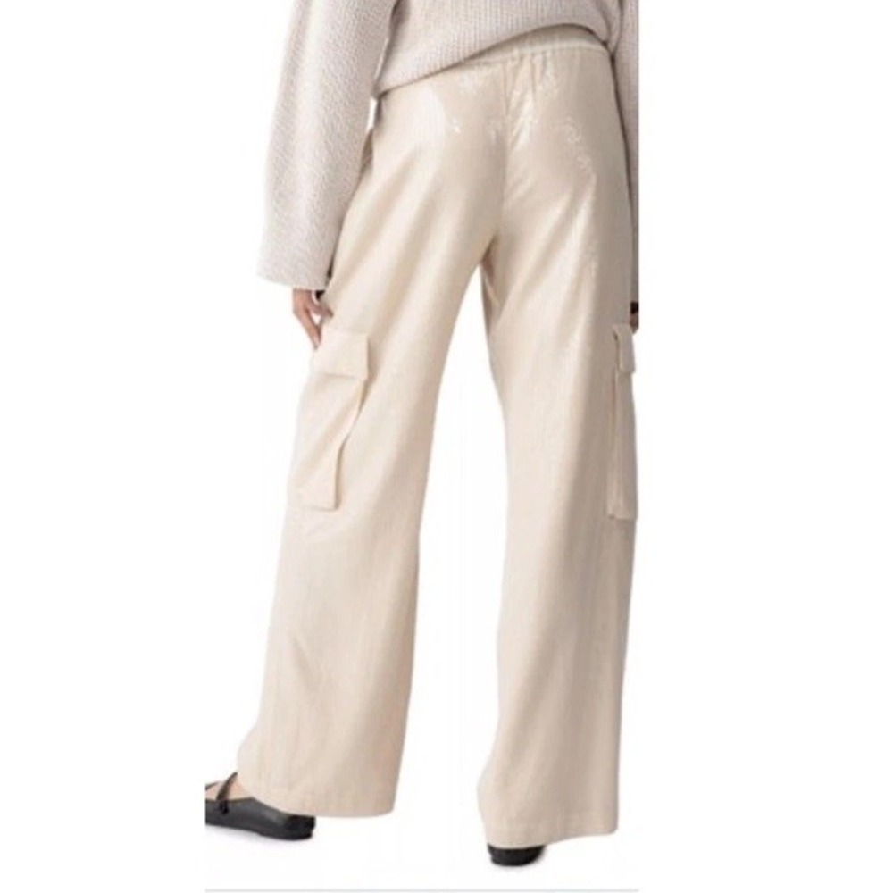 Sanctuary Sequined Coastal Wide Leg Cargo Pants Khaki Ivory‎ Size Medium New